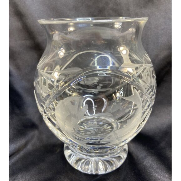 Rogaska Crystal Glass Vase Hand Etched 2 Sided Fish Design Artist Signed 5" - Picture 1 of 9